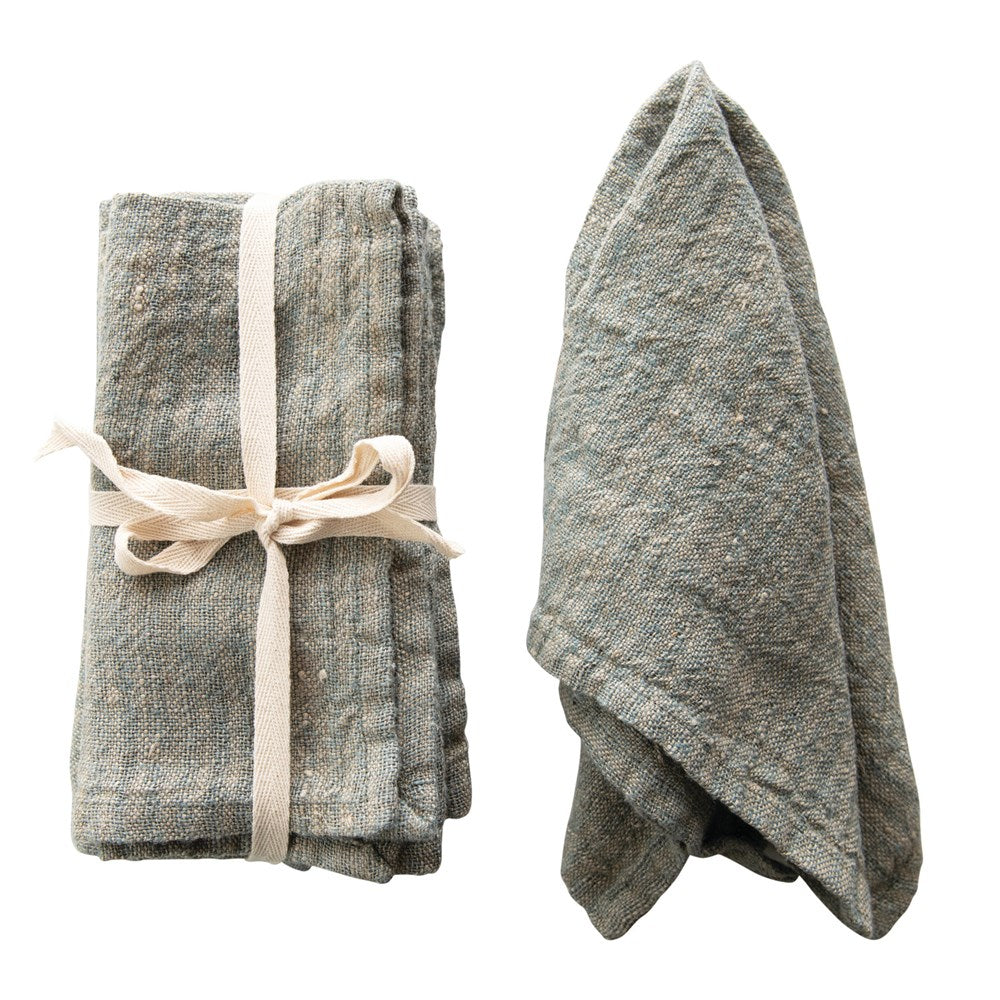 Blue Square Woven Striped Linen Napkin,