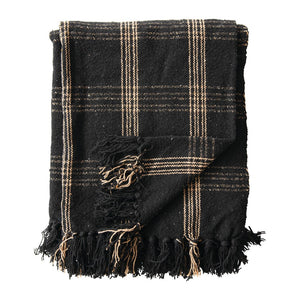 Black & Tan Plaid Cotton Blend Throw
