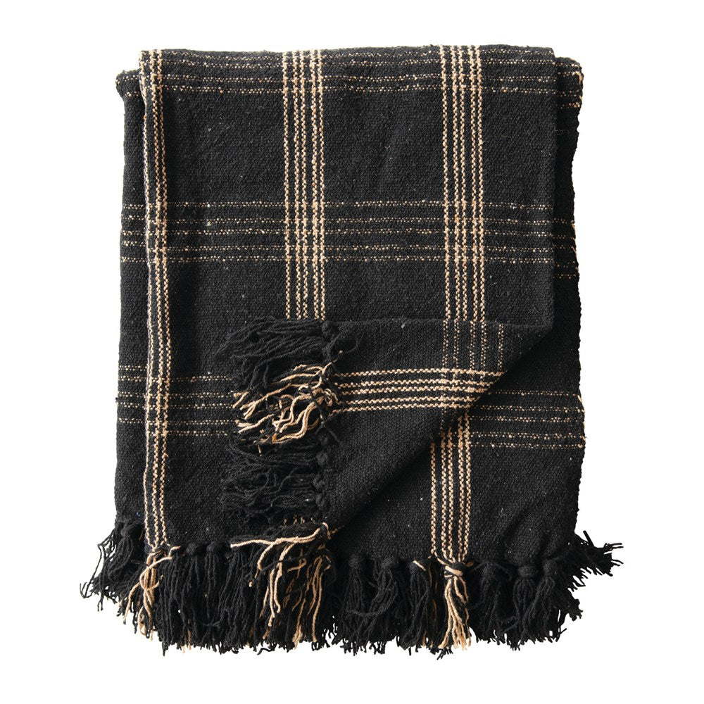 Black & Tan Plaid Cotton Blend Throw