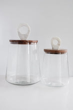 Load image into Gallery viewer, Glass Canister w/ Marble + Wood Lid
