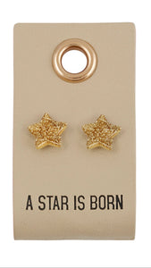 Gold Stud Leather Tag Earrings