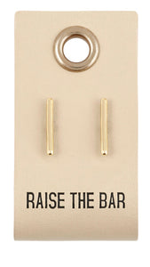 Gold Stud Leather Tag Earrings