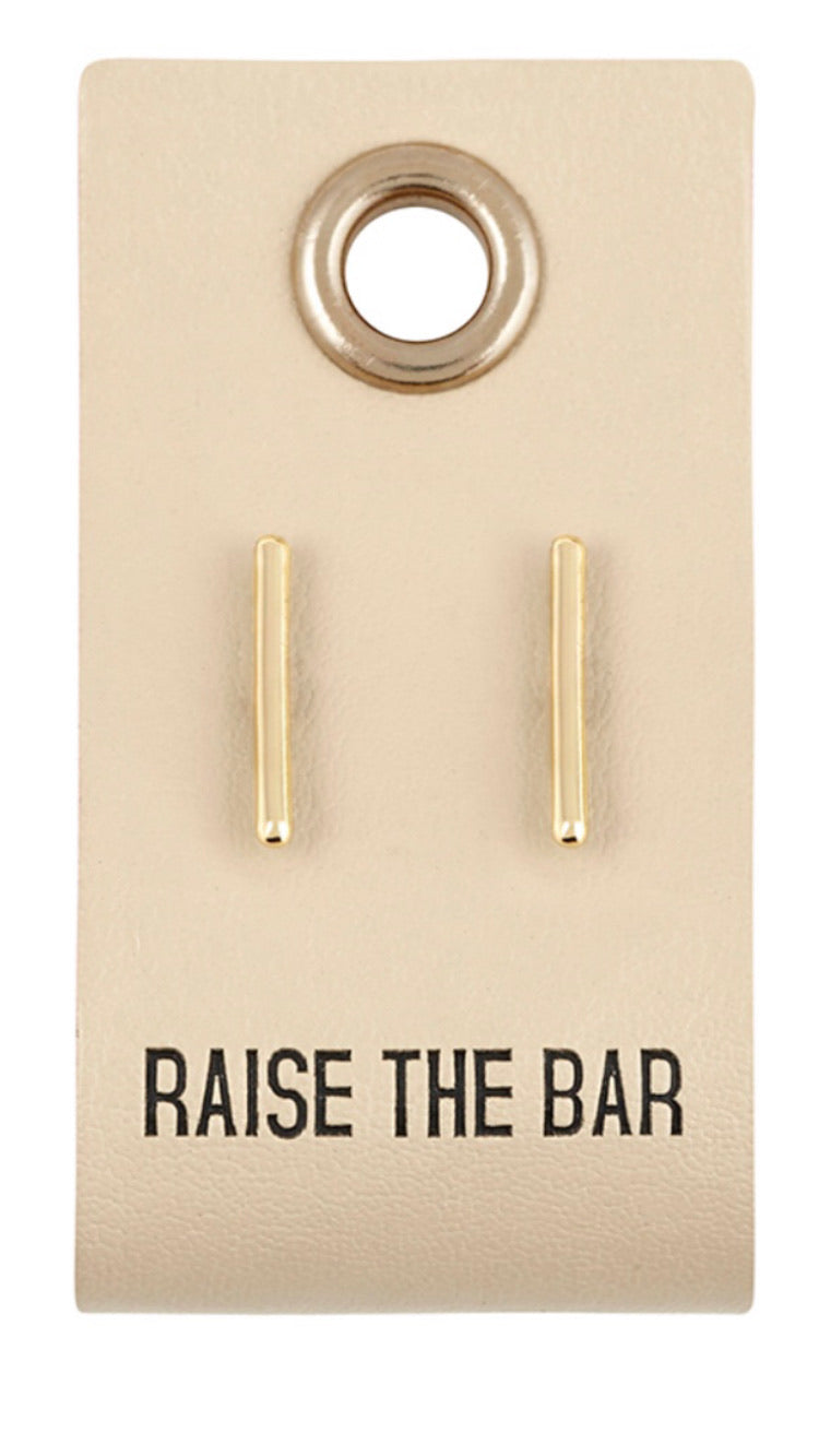 Gold Stud Leather Tag Earrings